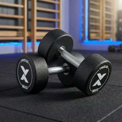 Gumuotas ketaus hantelis XTREXO Pro 16 kg black