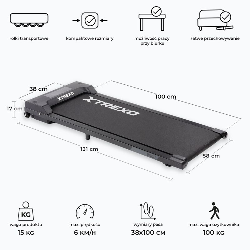 Elektrinis bėgimo takelis XTREXO Walking Pad W100 juodas 3